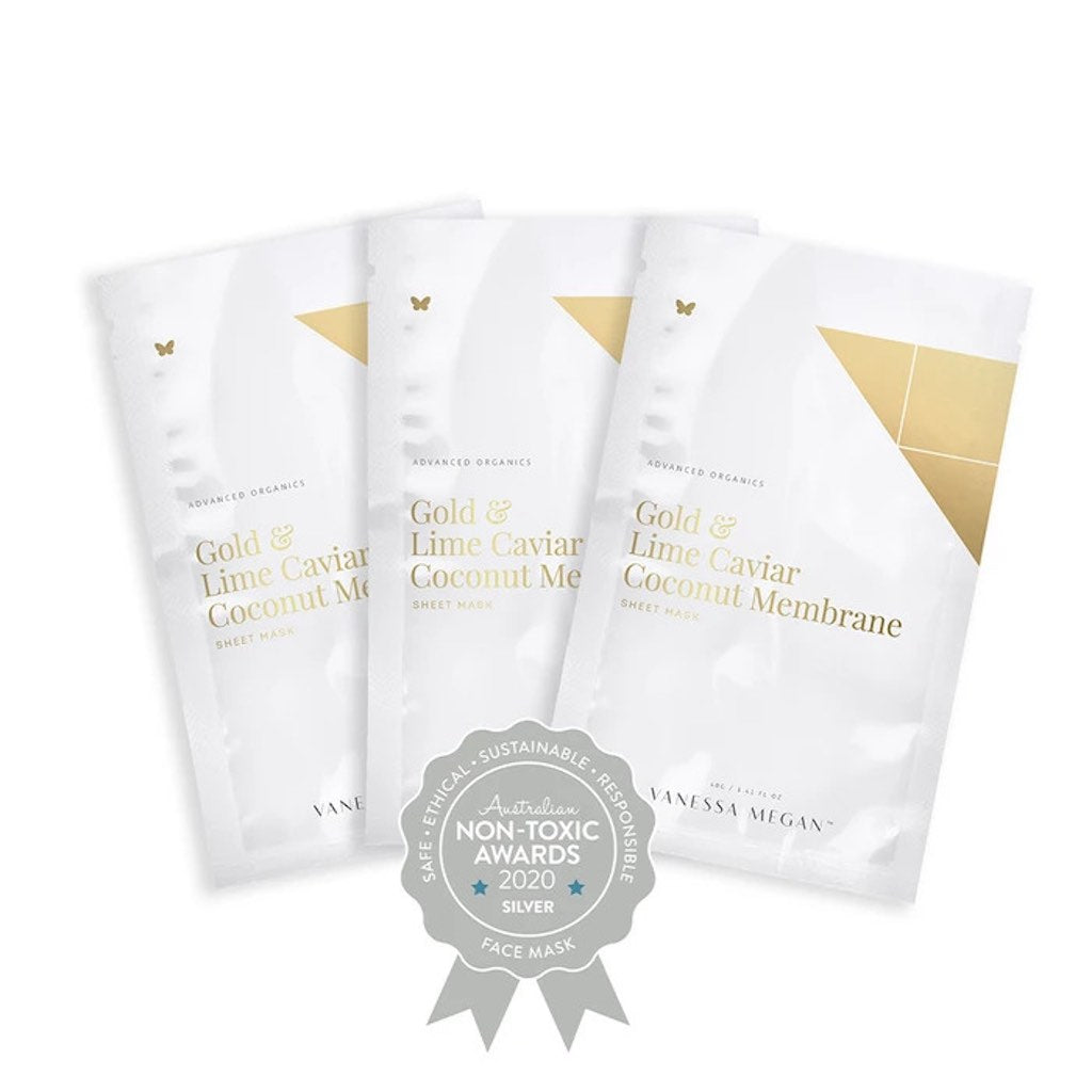 Vanessa Megan Gold & Lime Caviar Coconut Membrane Sheet Mask Set - Natural & Organic Skin Care